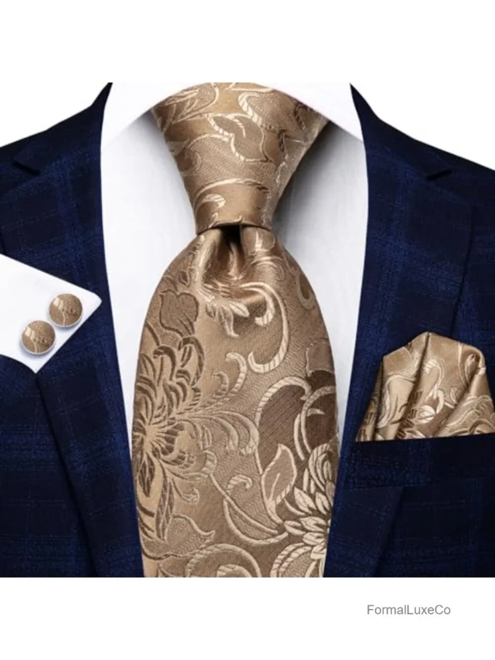 Silk Tie Set with Pocket Square and Cufflinks, Formal Business Accessory for Men